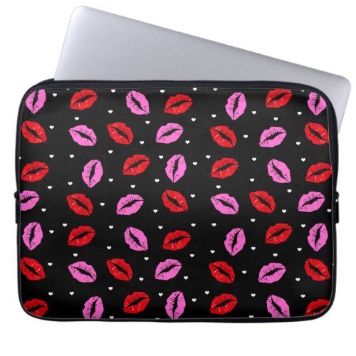 Kiss Lips Pink Red and Hearts Laptop Sleeve BLK
