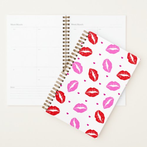 Kiss Lips Pink Red and Hearts Planner SM LG