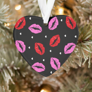 Kiss Lips Pink Red Hearts Acrylic Ornaments Blk