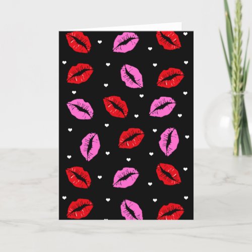 Kiss Lips Pink Red Hearts Greeting Card