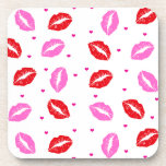 Kiss Lips Pink Red Hearts Plastic Coasters Set 6 at Zazzle