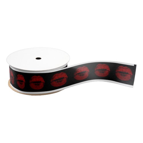 Kiss Lips Red Lipstick Black Valentine Bridal Grosgrain Ribbon