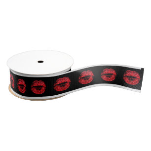 Kiss Lips Red Lipstick Black Valentine Glitter Grosgrain Ribbon