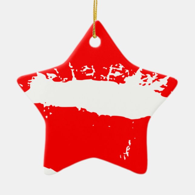 Kiss Lips Red Lipstick Love Passion Valentine Ceramic Ornament (Front)