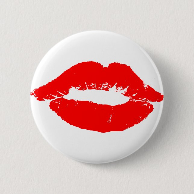 Kiss Lips Red Lipstick Love Passion Valentine Pinback Button (Front)