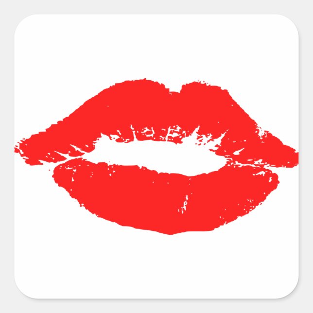Kiss Lips Red Lipstick Love Passion Valentine Square Sticker (Front)