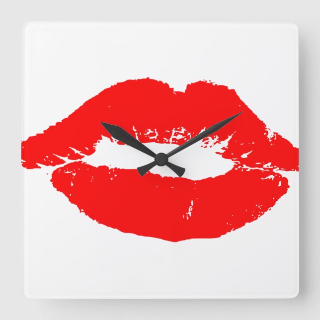 Kiss Lips Red Lipstick Love Passion Valentine Square Wall Clock (Front)