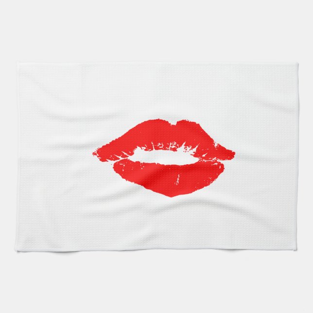 Kiss Lips Red Lipstick Love Passion Valentine Towel (Horizontal)