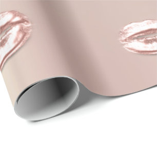 Kiss Lips Rose Gold Blush Bridal Sweet 16th Wrapping Paper
