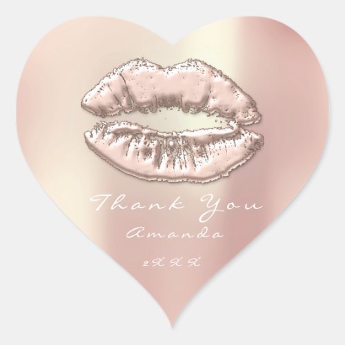 Kiss Lips Rose Gold Heart Makeup 16th Thank Name Heart Sticker