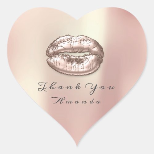 Kiss Lips Rose Gold Heart Makeup Bridal 16th Thank Heart Sticker