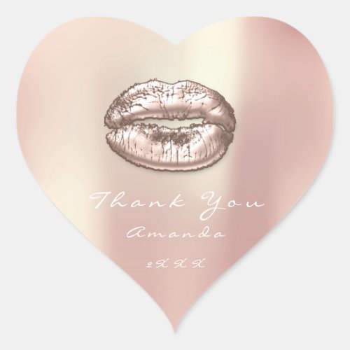 Kiss Lips Rose Gold Heart Makeup Sweet 16th Thank Heart Sticker