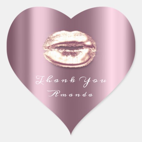 Kiss Lips Rose Gold Purple Makeup Bridal 16 Thank Heart Sticker