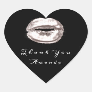 Kiss Lips Rose Gray Black  Makeup Bridal 16 Thank Heart Sticker