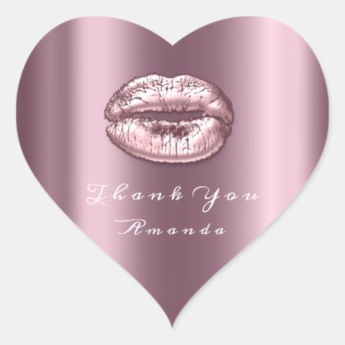 Kiss Lips Rose Mauve Heart Makeup Bridal 16 Thank Heart Sticker