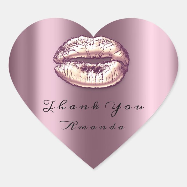 Kiss Lips Rose Violet Heart Makeup Bridal 16 Thank Heart Sticker (Front)