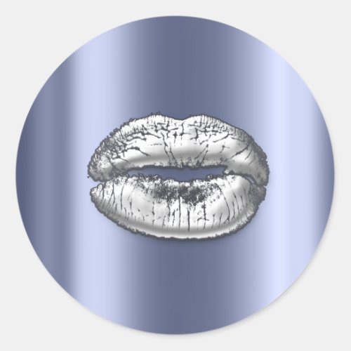 Kiss Lips Silver Blue  Makeup Artist Beauty Metal Classic Round Sticker