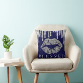 Kiss Lips Silver Gray Drips Glitter Navy Blessed Throw Pillow (Chair)