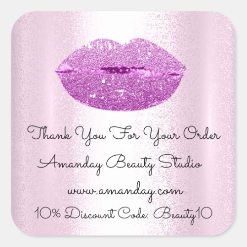 Kiss Lips Thank You Shopping Discount Pink Berry Square Sticker
