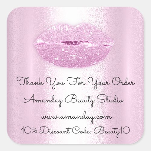 Kiss Lips Thank You Shopping Discount Pink Glitter Square Sticker