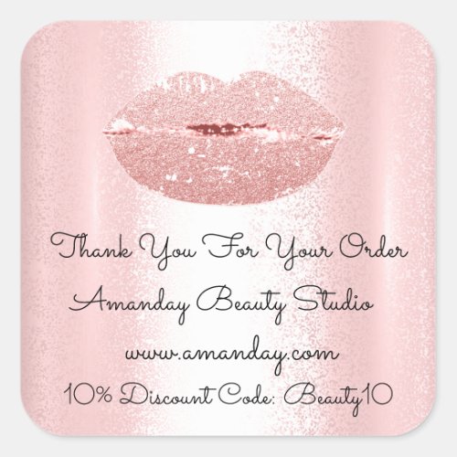 Kiss Lips Thank You Shopping Discount Rose Glitter Square Sticker