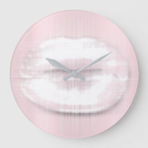 Kiss Lips White Pink Rose Makeup Artist White Large Clock