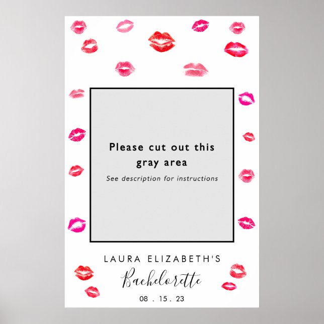 Kiss Lipstick Bachelorette Party Photo Booth Frame Poster (Front)