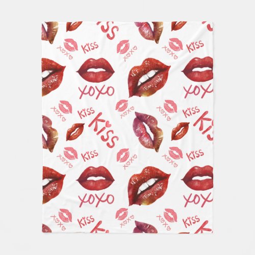 Kiss Love XOXO Pattern Fleece Blanket