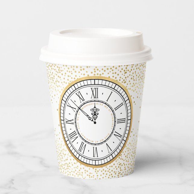 Kiss Me at Midnight New Years Clock Paper Cups (Front)