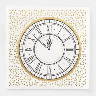 Kiss Me at Midnight New Years Clock Paper Plate Paper Dinner Napkins