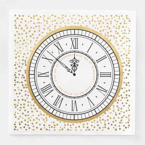 Kiss Me at Midnight New Years Clock Paper Plate Paper Dinner Napkins