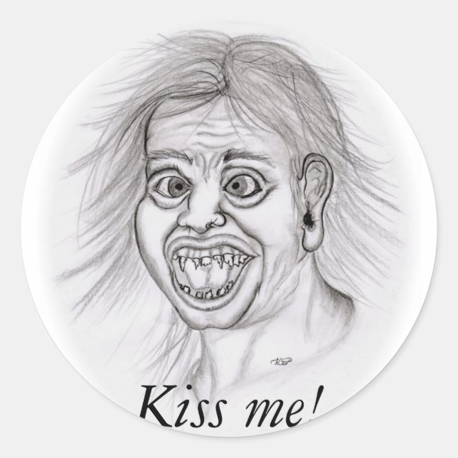 Kiss me! - Bleistiftzeichnung Classic Round Sticker (Front)