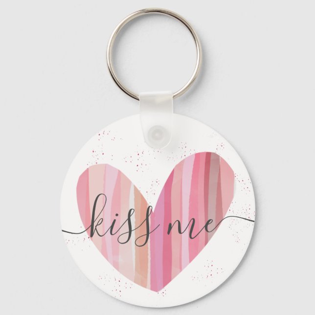 Kiss Me Cute Pink Textured Heart Keychain (Front)