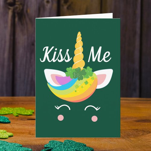 Kiss Me Cute St Patricks Day Unicorn Card