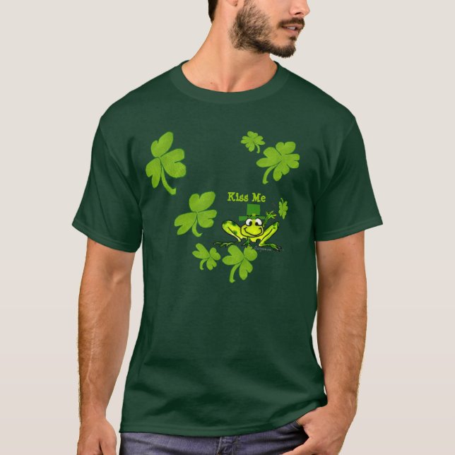 Kiss Me Frog Irish Shamrocks St Paddys T Shirts (Front)