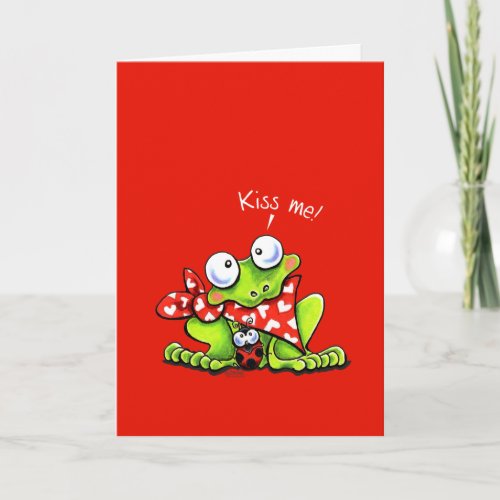 Kiss Me Frog n Ladybug Holiday Card