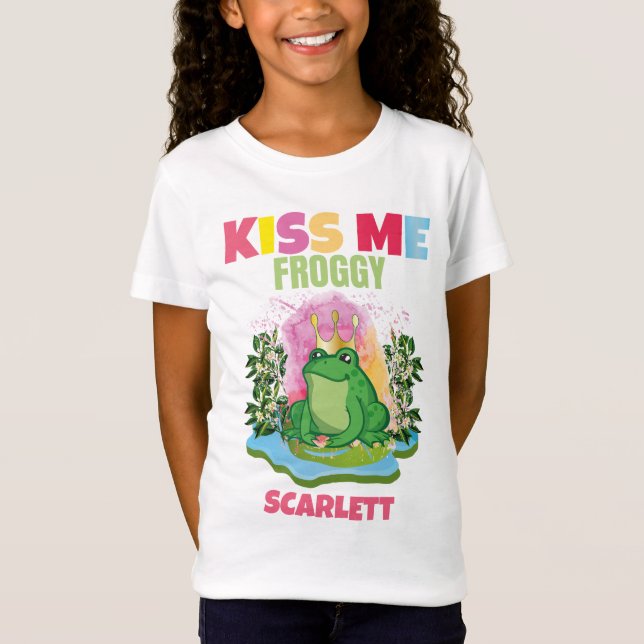 KISS ME FROGGY PERSONALIZED COLORFUL FUNNY KIDS T-Shirt (Front)