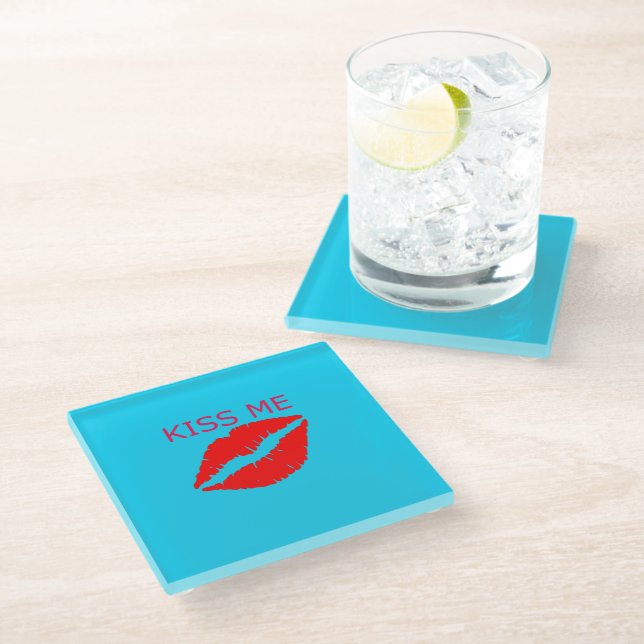 Kiss Me Glass Coaster (Angled)