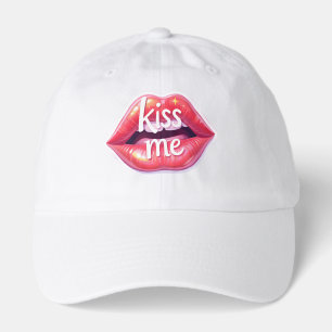 Kiss Me Glossy Red Lips Art Illustration Hat
