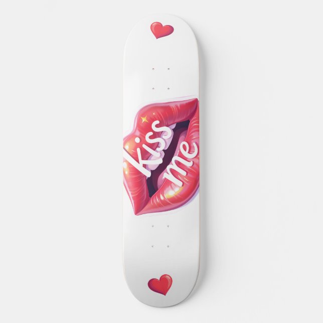 Kiss Me Glossy Red Lips Art Illustration Skateboard (Front)