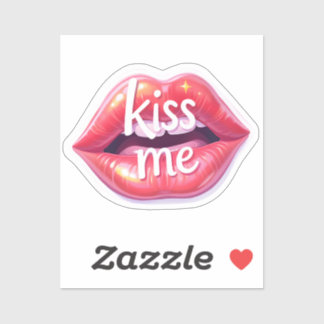Kiss Me Glossy Red Lips Art Illustration Sticker