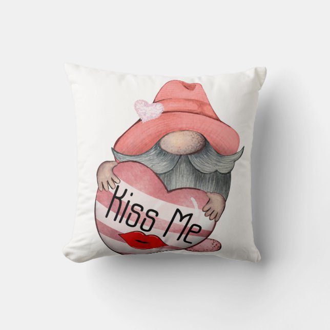 Kiss Me Gnome Throw Pillow (Front)