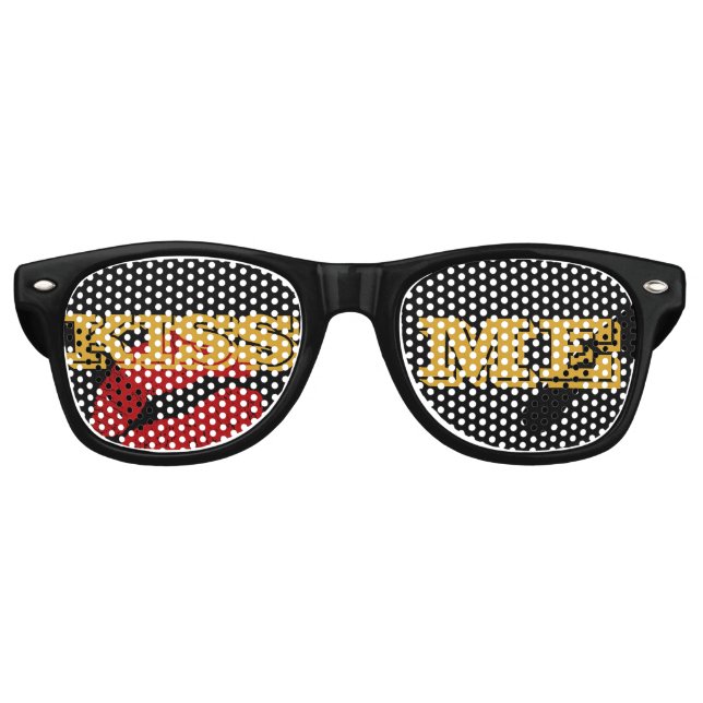 KISS ME Gold retro Shades / Fun Party Sunglasses (Front)