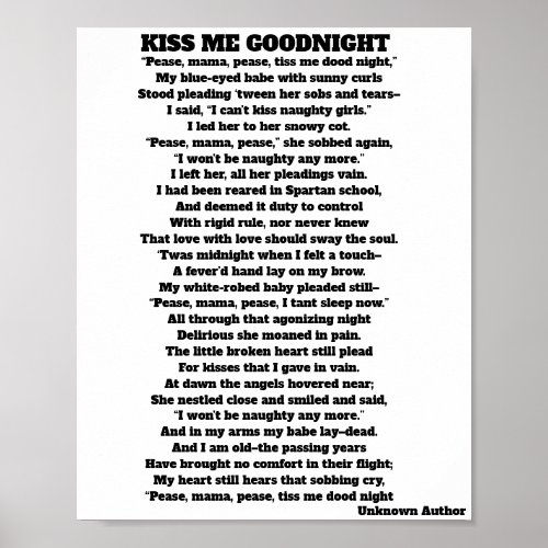 KISS ME GOOD NIGHT poem Poster