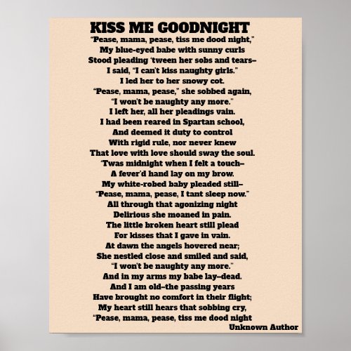 KISS ME GOOD NIGHT poem Poster