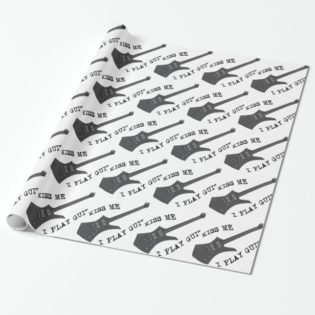 Kiss Me Guitar Player Wrapping Paper (Unrolled)