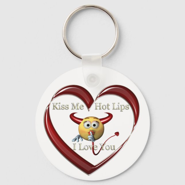 kiss me hot lips heart keychain (Front)