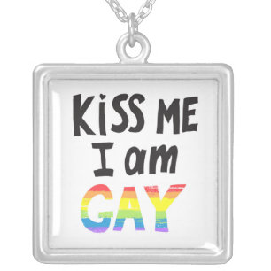 Kiss Me I Am Gay Silver Plated Necklace