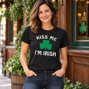 Kiss Me I am Irish Black Womens St Patricks T-Shirt