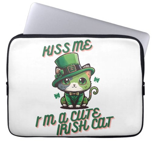 KIss me Im a cute  Irish cat Laptop Sleeve